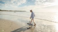 wandelen op het strand met de hond