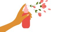 Vrouw spuit parfum met rozengeur