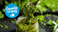 Potje pesto met het goede vraag logo op de afbeelding