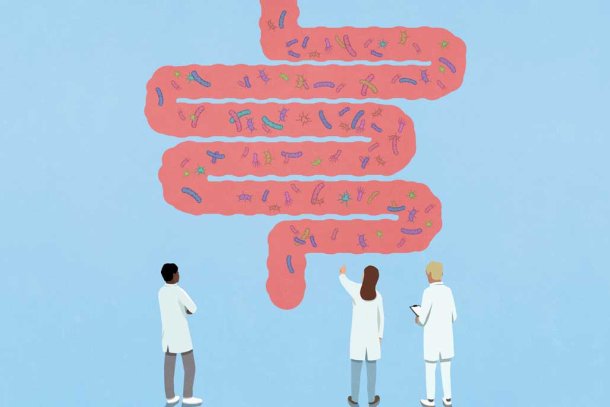microbioom illustratie met wetenschappers